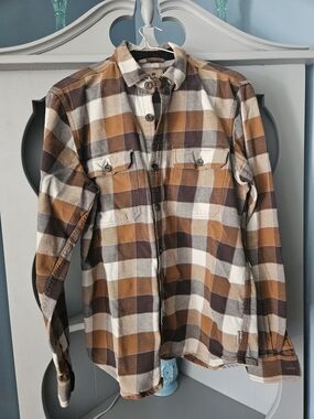 Wind River Men's Casual Plaid Button-Down Shirt - Brown & Cream